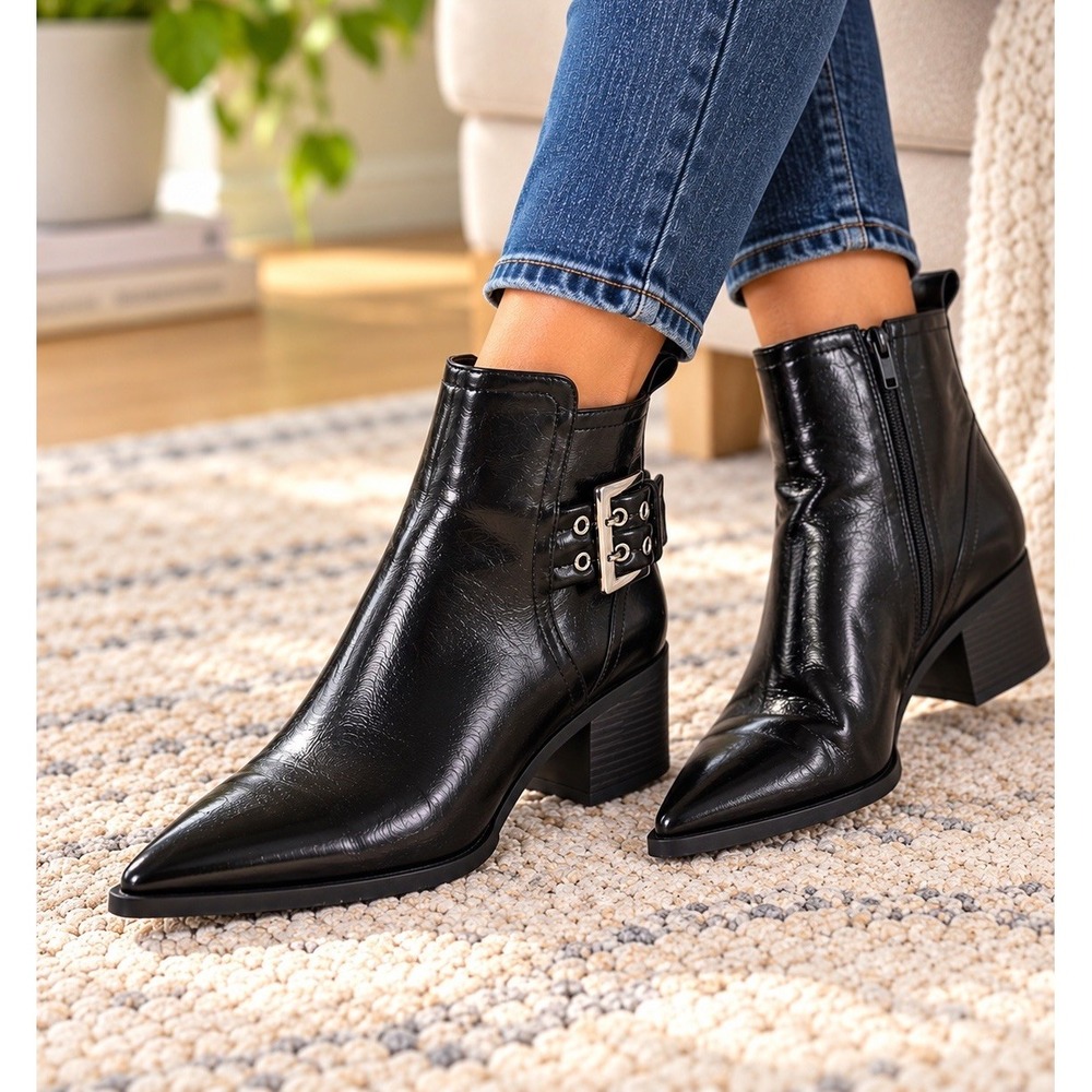 Wild Fable Giovanna Women's Size 7 Black Pointed Toe Buckle Ankle Boots NWT
